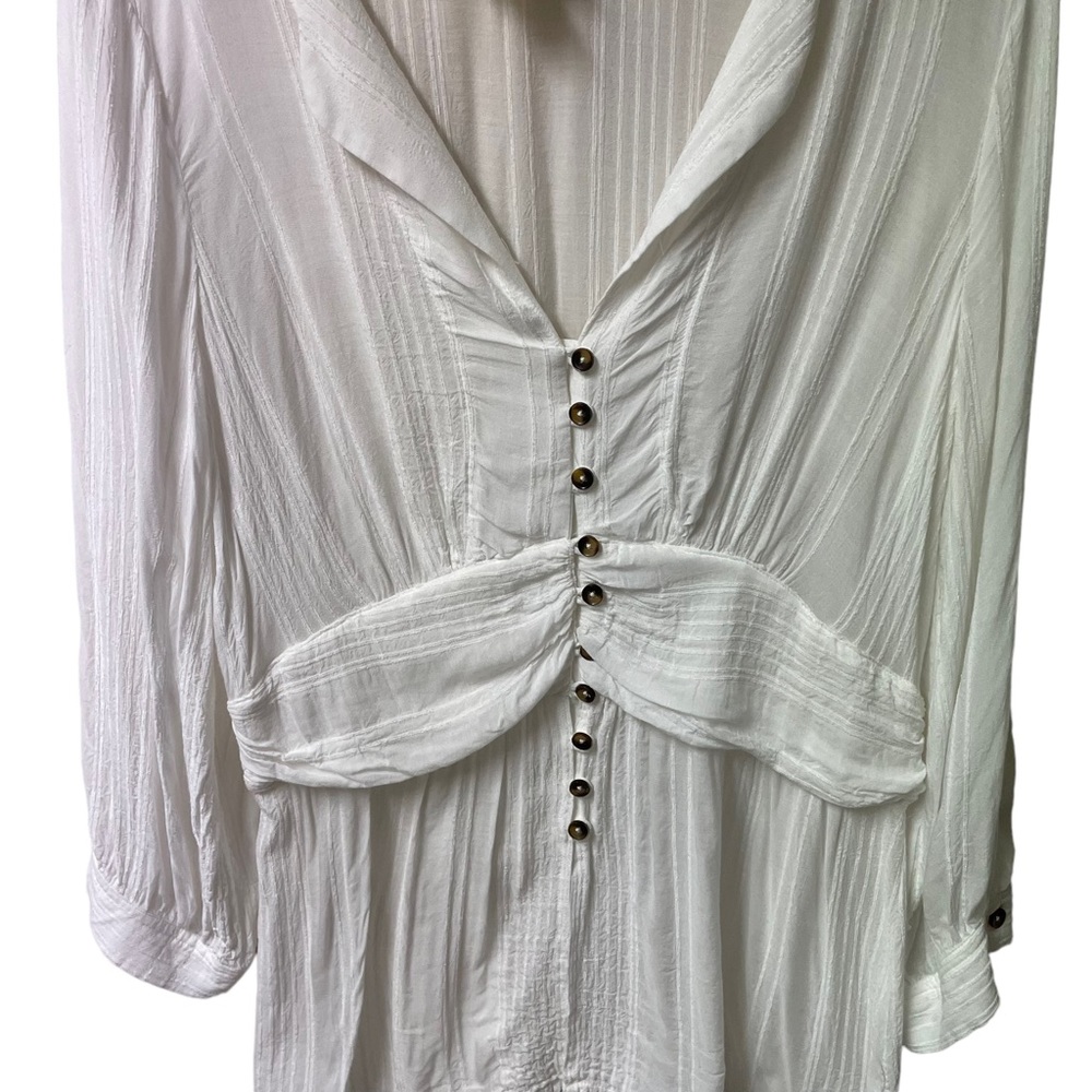 Anthropologie Maeve Isolode Waisted Sheer Rayon Button Front Blouse White SZ 14 - Picture 7 of 11